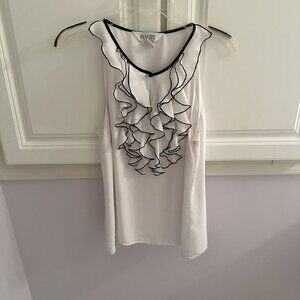 Allison Taylor Tank w/ Ruffle Detail White & Black Size L - Elegant Women's top